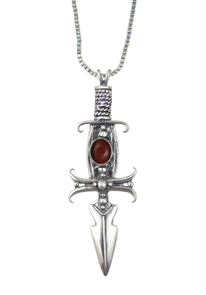 Sterling Silver Deathmaker Knife Dagger Pendant With Red Tiger Eye